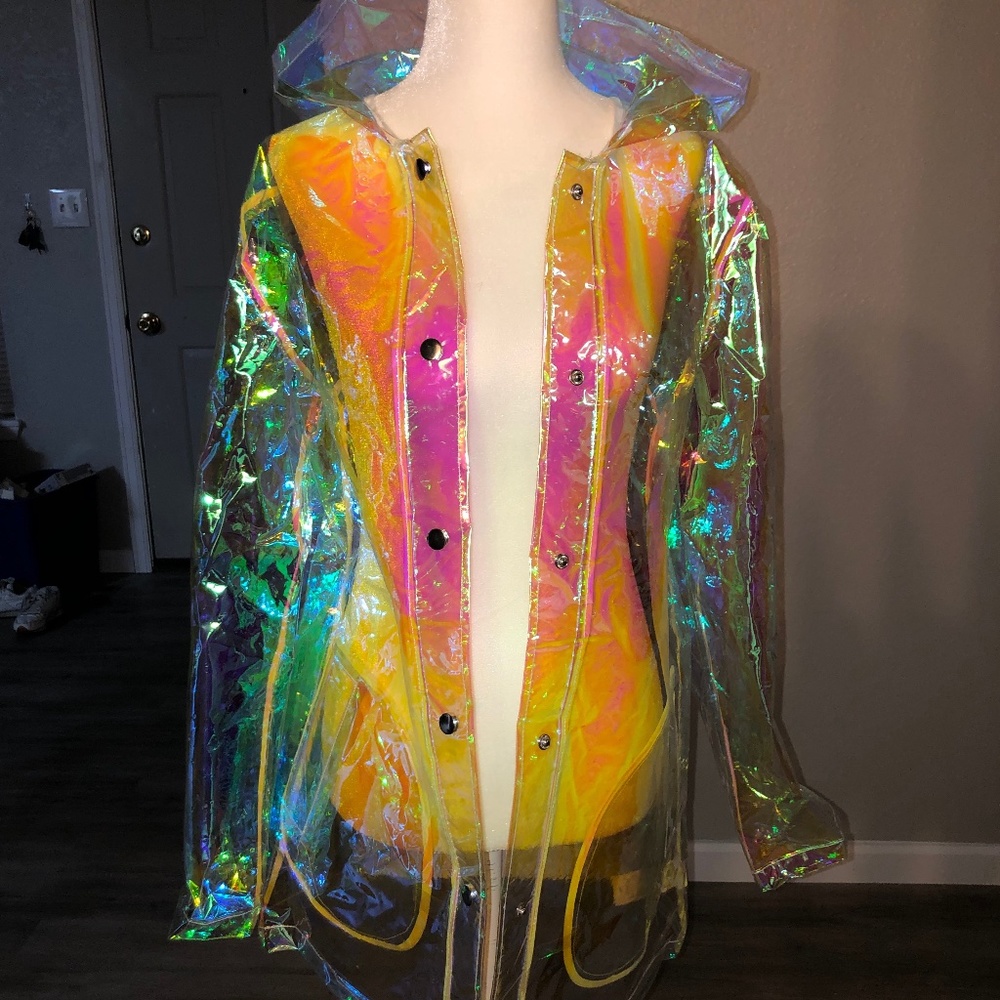 Holographic Rainbow Hooded Raincoat